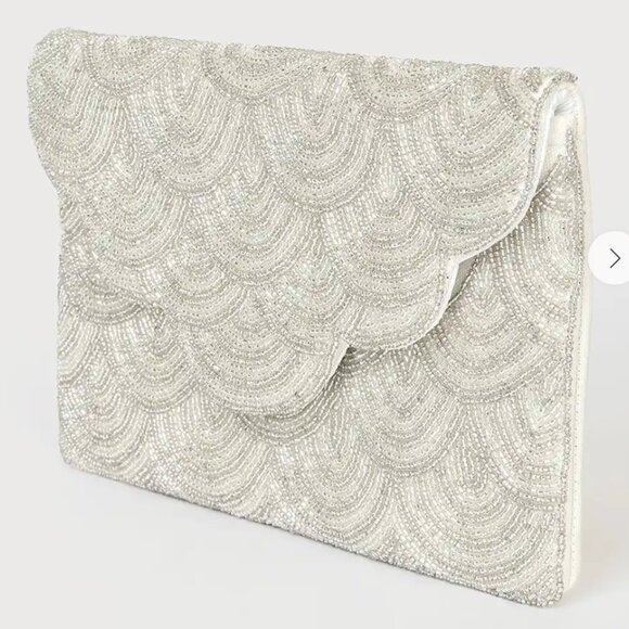 Lulus Touch of Brilliance Silver Beaded Clutch - Picture 2 of 3